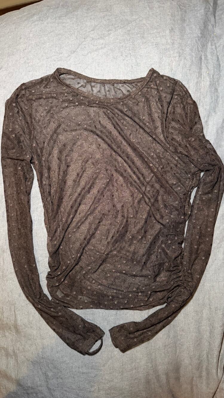Black Polka Dot Ruched Long Sleeve Top Size Small